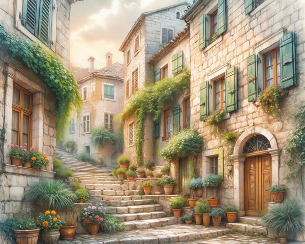 Charming Stone Alleyway in a Picturesque Village