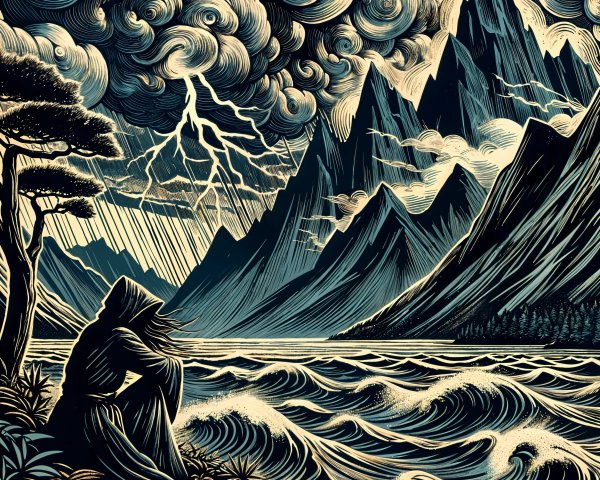 Dramatic Landscape with Mountains and Turbulent Sky