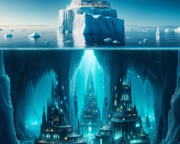 Iceberg with Underwater City and Crystal Castle