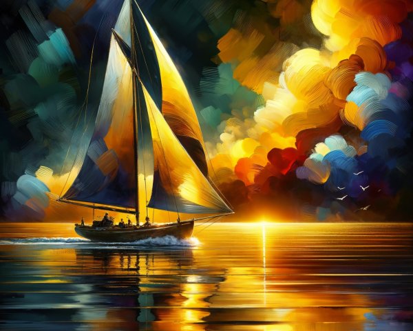 Majestic sailboat on a vibrant sunset seascape