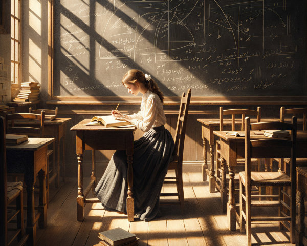 Sunlit Classroom with a Focused Young Student
