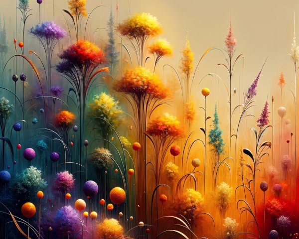Vibrant Abstract Landscape with Whimsical Flowers