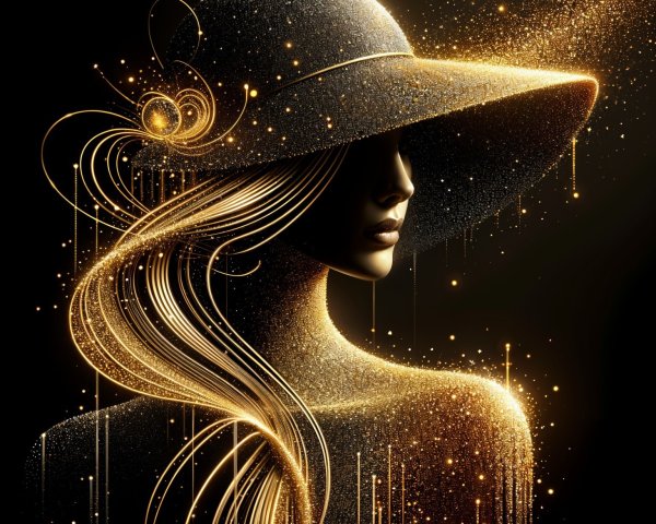 Silhouette of a woman in a shimmering hat design