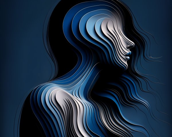 Abstract Profile of a Woman in Blue and Black Shapes
