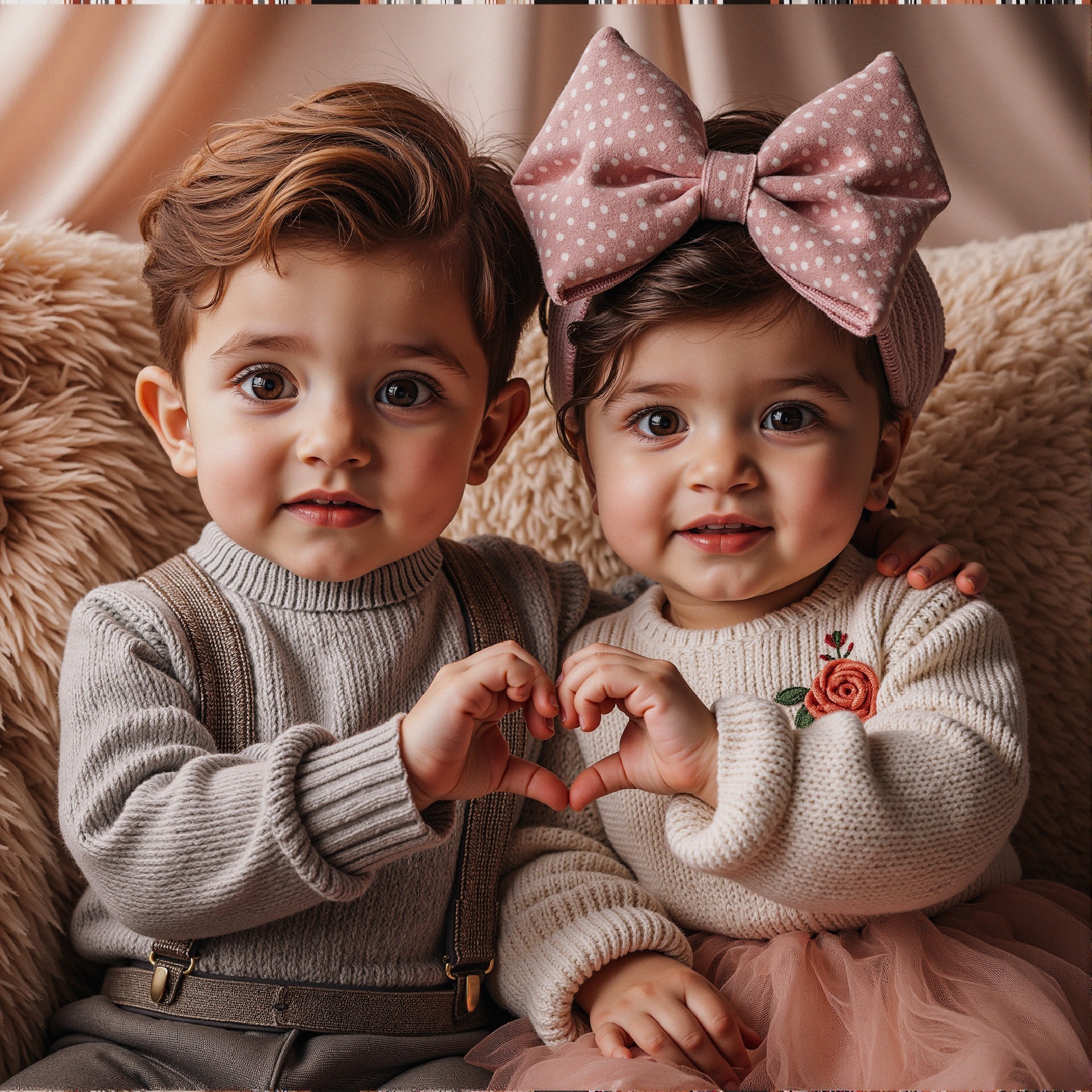 Young children creating heart shape with their hands