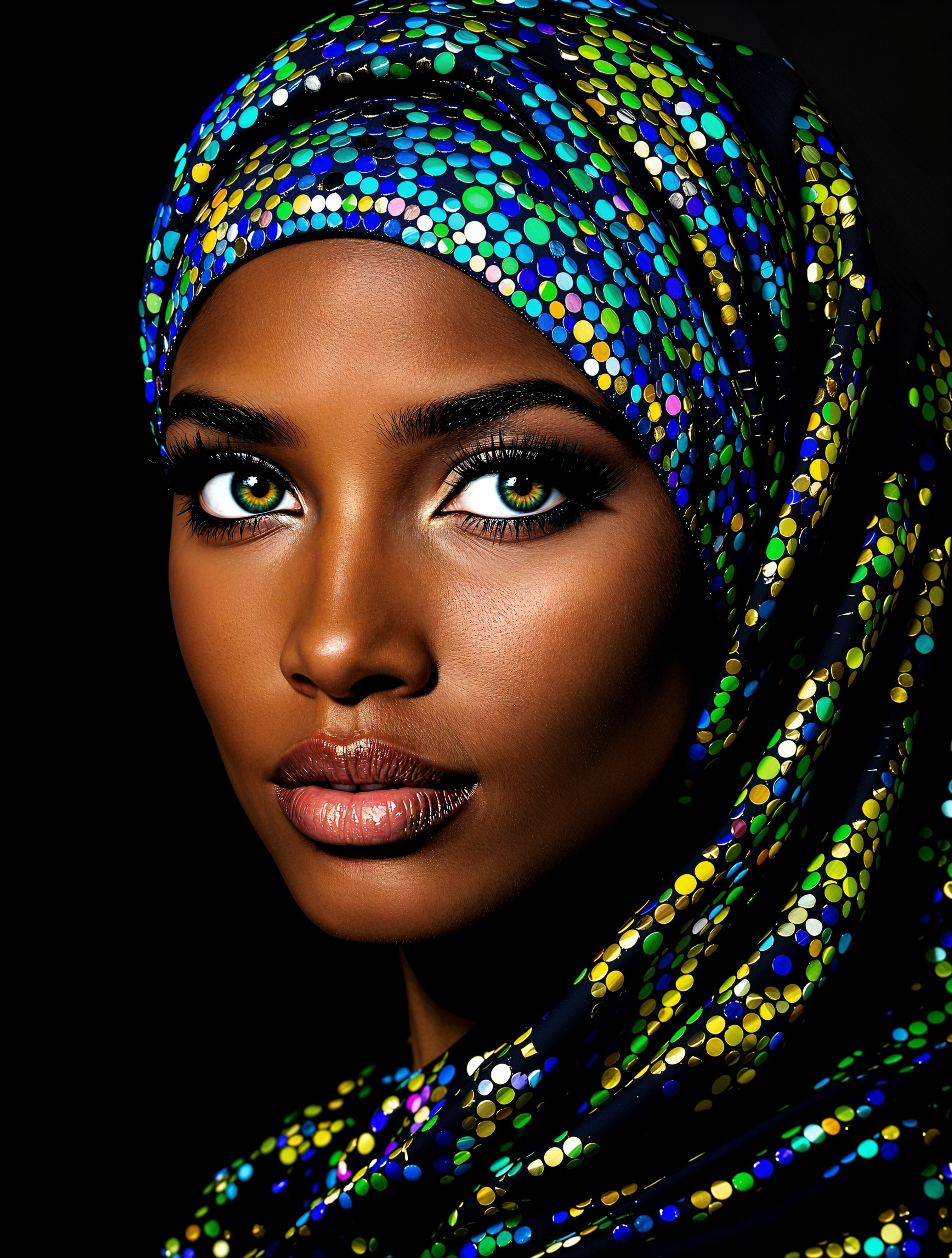 Portrait of a Woman with Brown Skin and Green Eyes