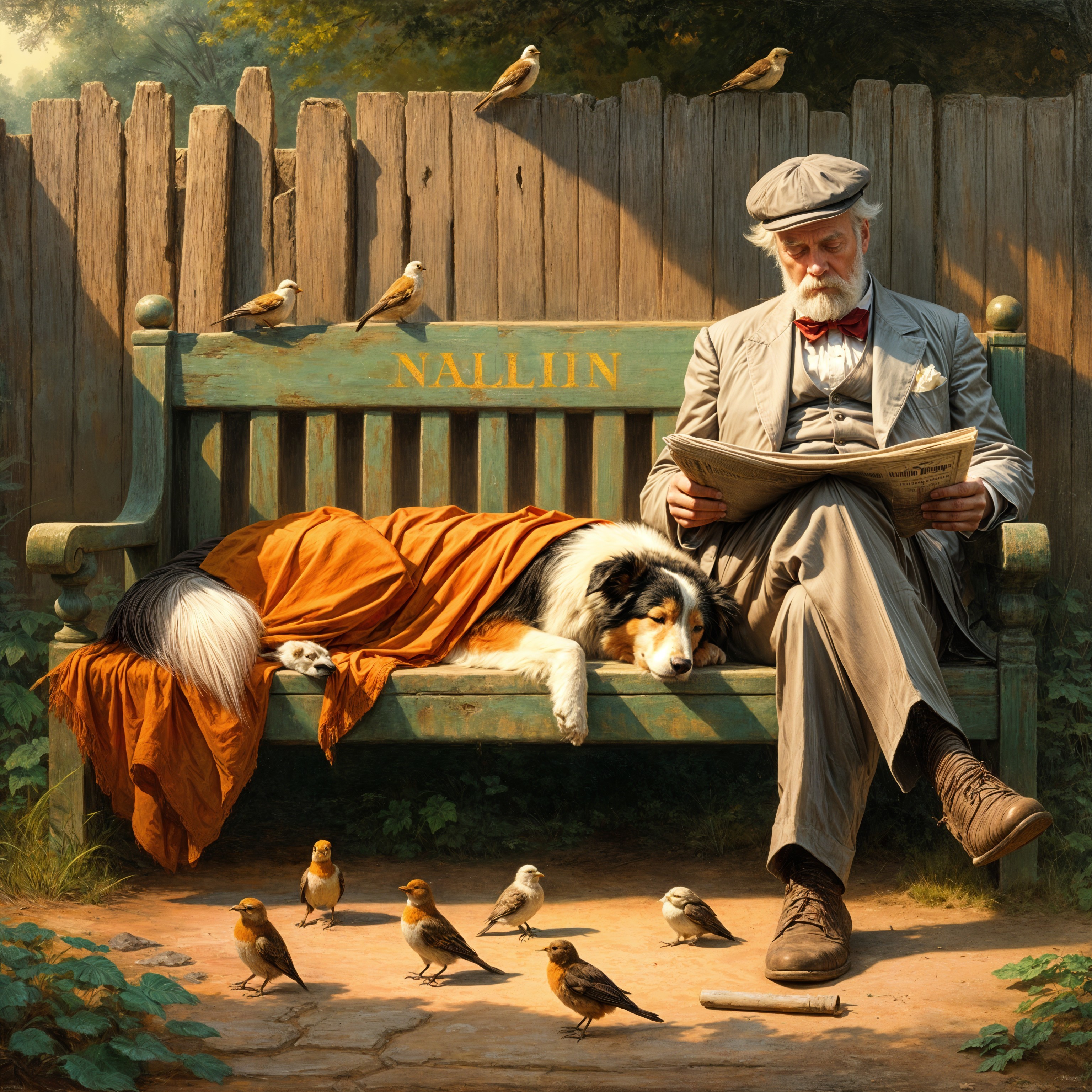 Elderly man with collie in peaceful park setting