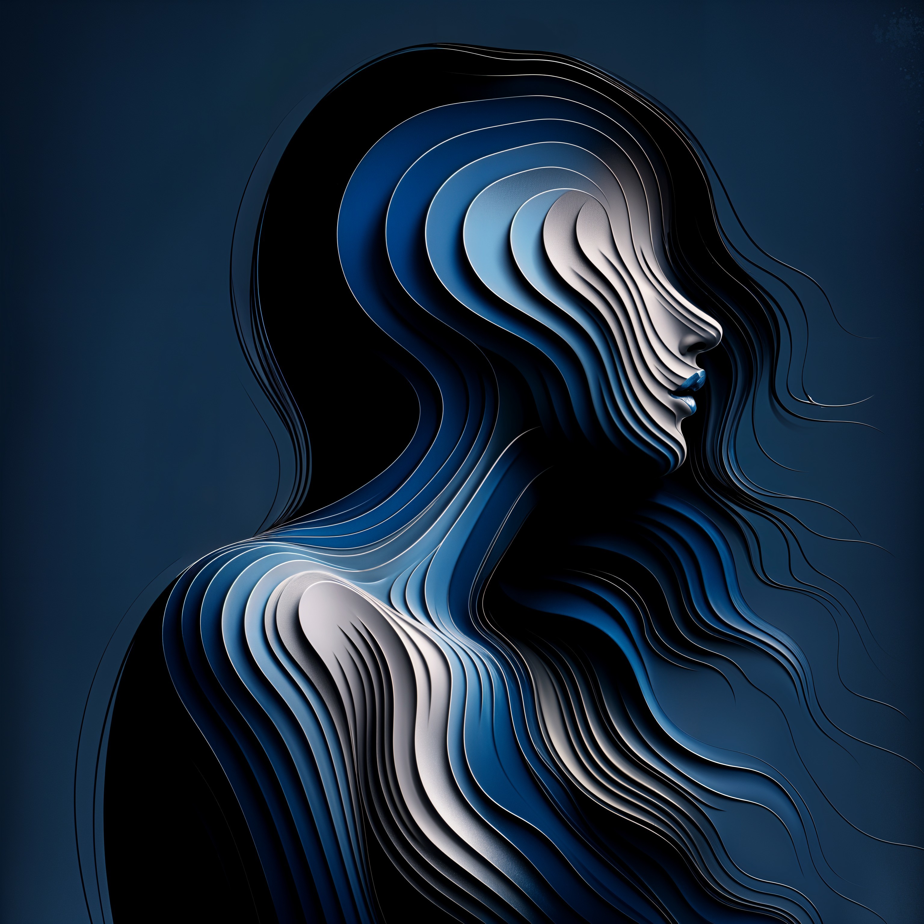 Abstract Profile of a Woman in Blue and Black Shapes