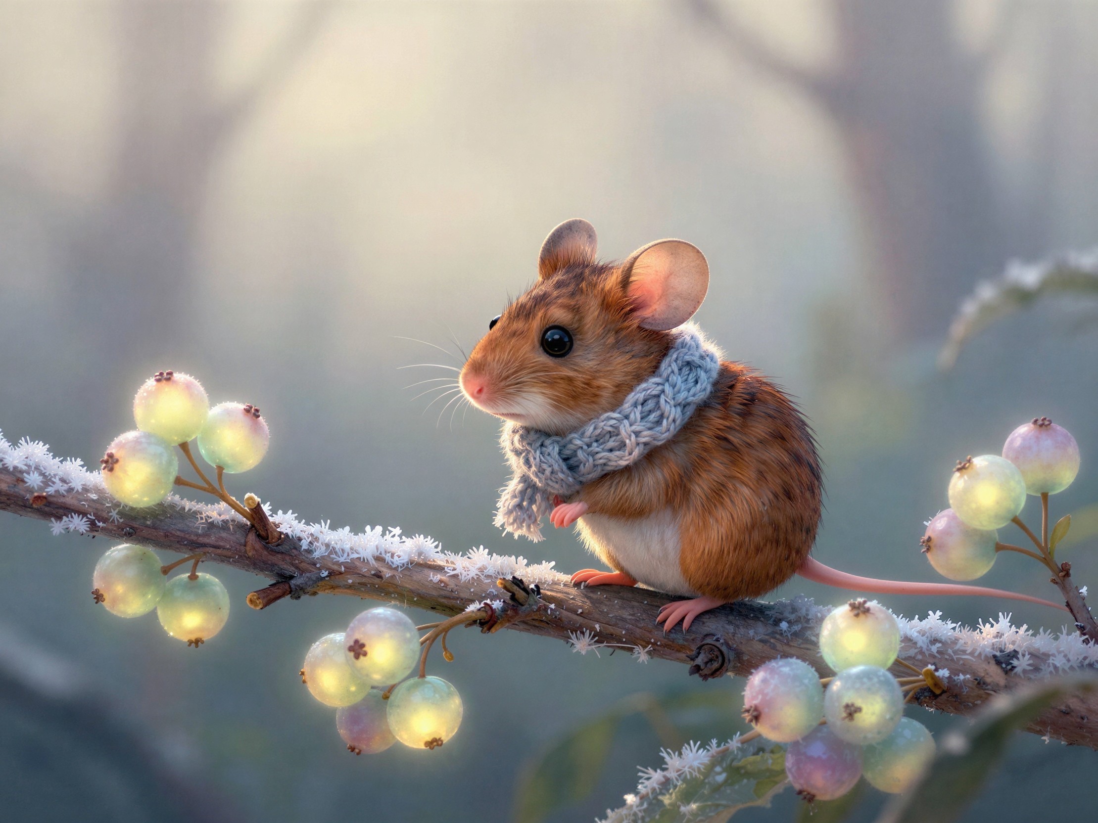 Close-Up of a Field Mouse in a Knitted Scarf