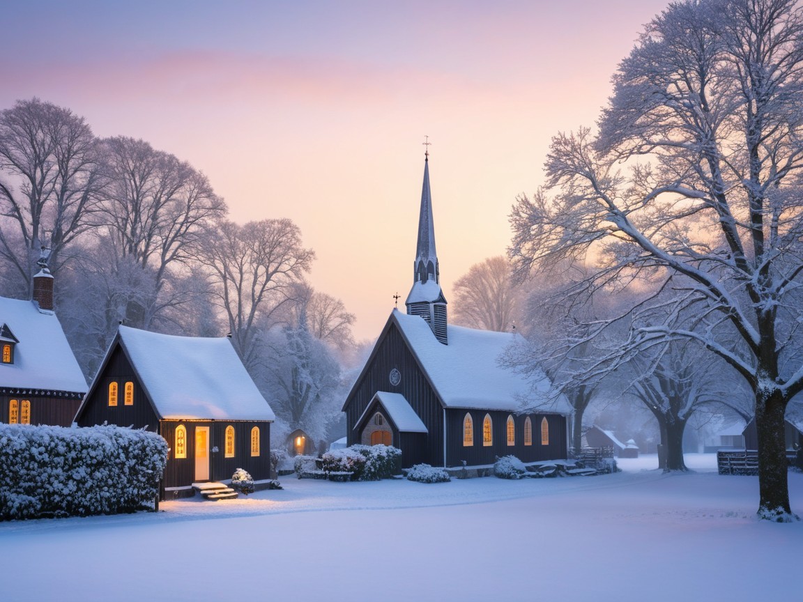 Winter Scene of a Church and Snowy Landscape