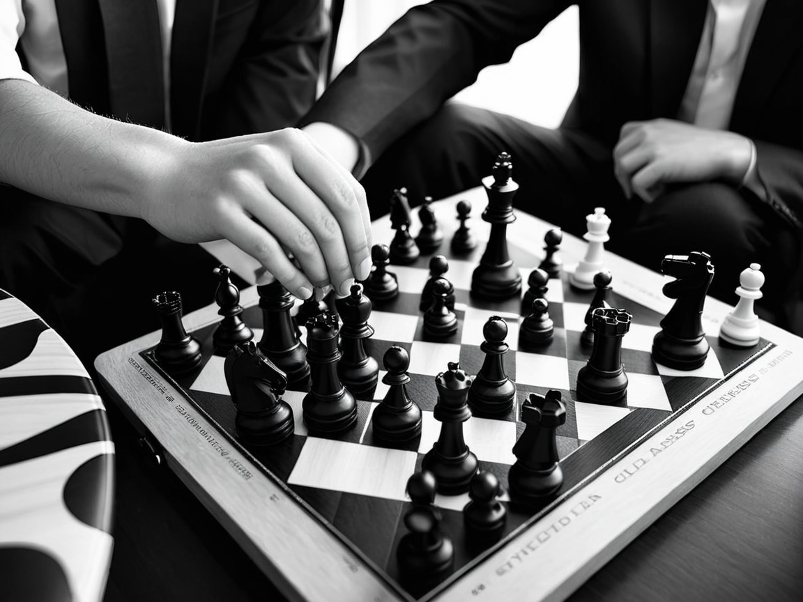 Intense Chess Game in Black and White Photography