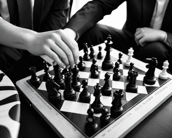 Intense Chess Game in Black and White Photography