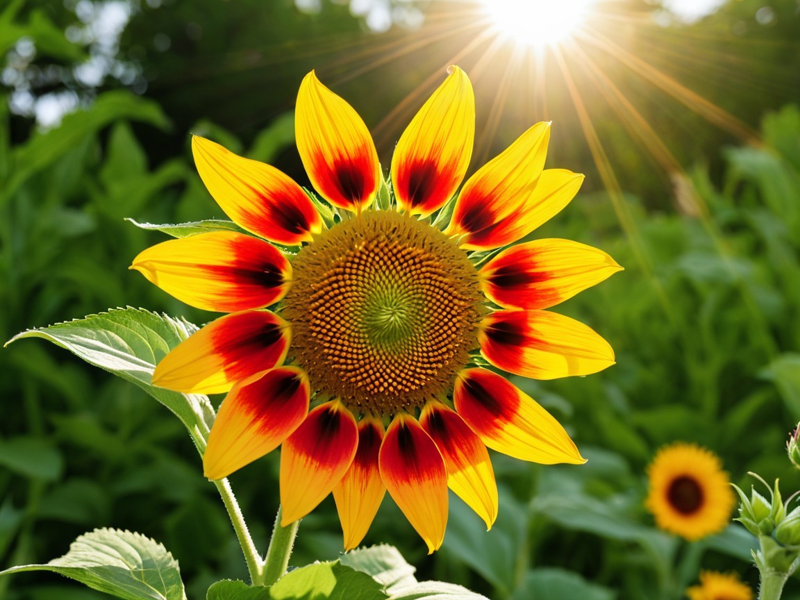Vibrant Sunflower with Yellow Petals and Red Tips