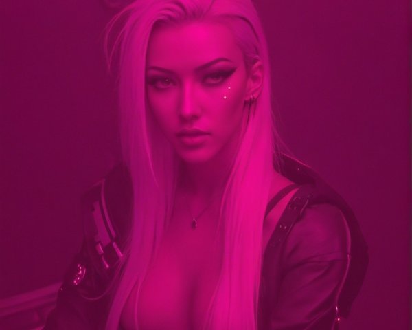 Portrait of a Young Woman with Silver Hair and Bold Makeup
