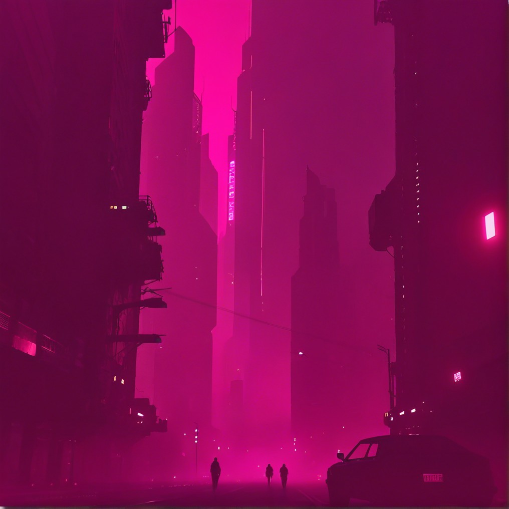 Neon Urban Landscape with Skyscrapers and Fog