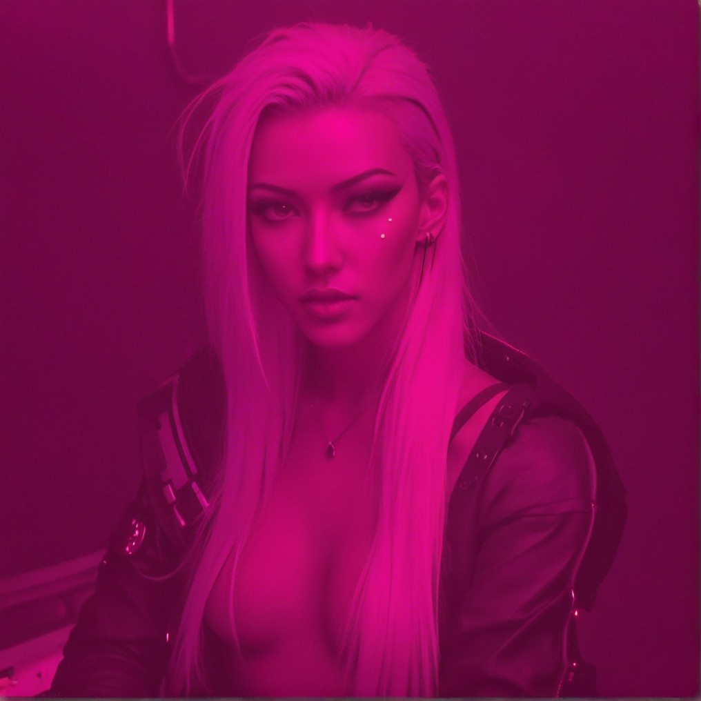 Portrait of a Young Woman with Silver Hair and Bold Makeup