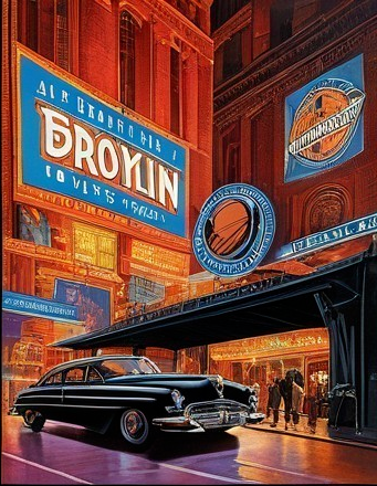 1950s Car Parked at Retro Theater in Night Scene