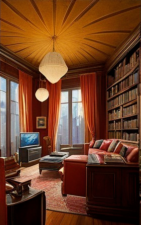 Cozy Reading Nook with Wood Paneling and Lighting