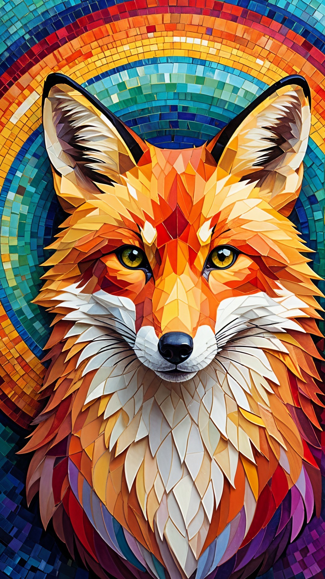 Vibrant Mosaic Portrait of a Fox with Colorful Background