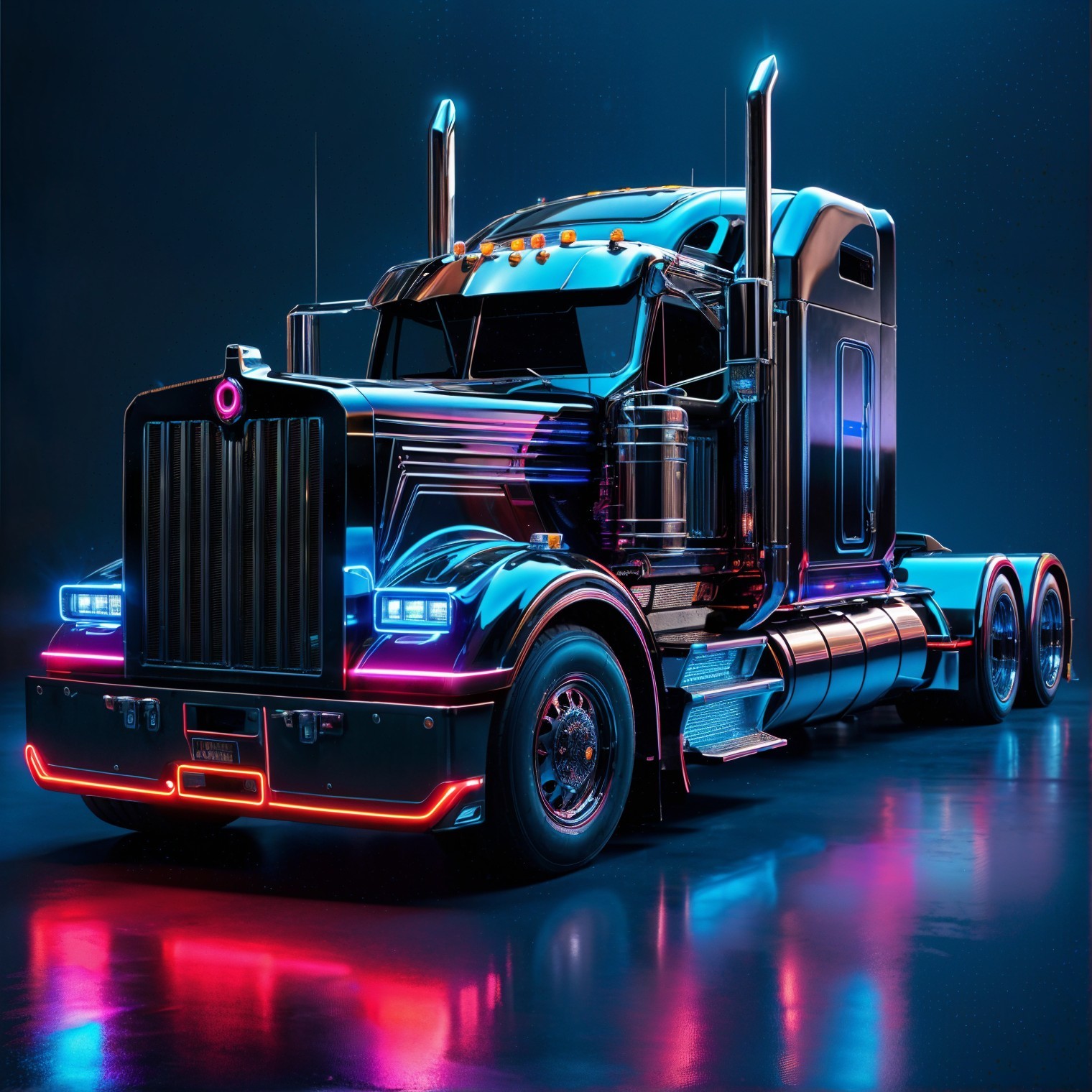 Futuristic Black Truck with Neon Accents and Chrome Details