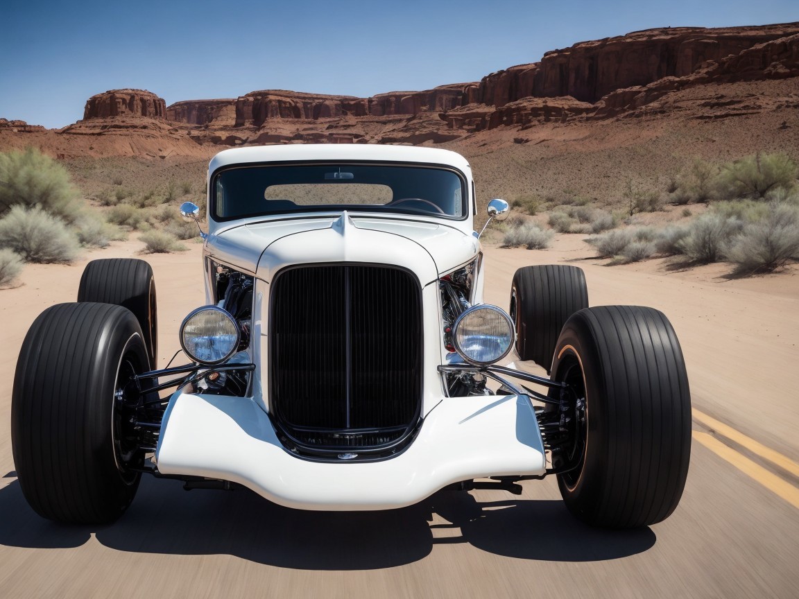 Classic Hot Rod in Desert Landscape with Vintage Style