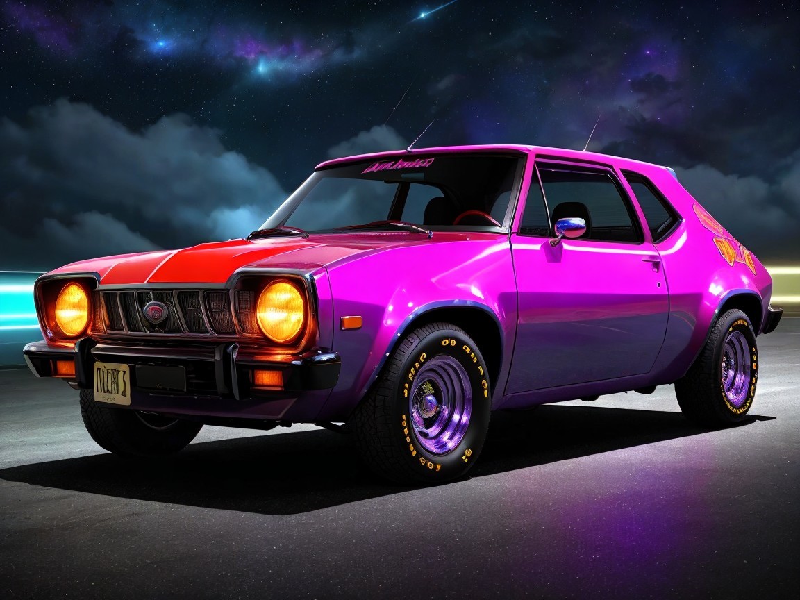 Vibrant Modified Car with Retro Design in Galactic Scene