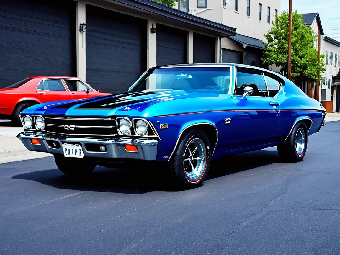 Classic Blue Chevrolet Chevelle with Racing Stripes
