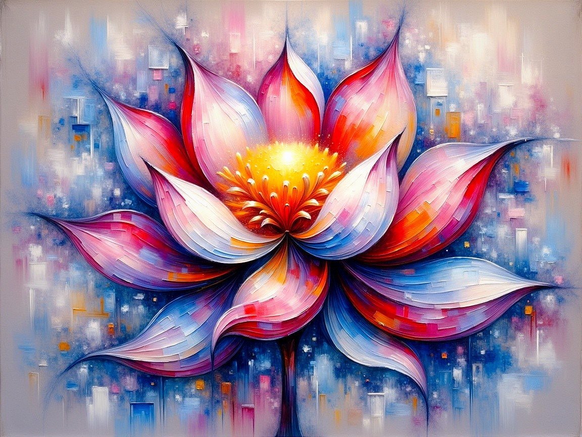Vibrant Lotus Flower with Golden Heart and Abstract Colors