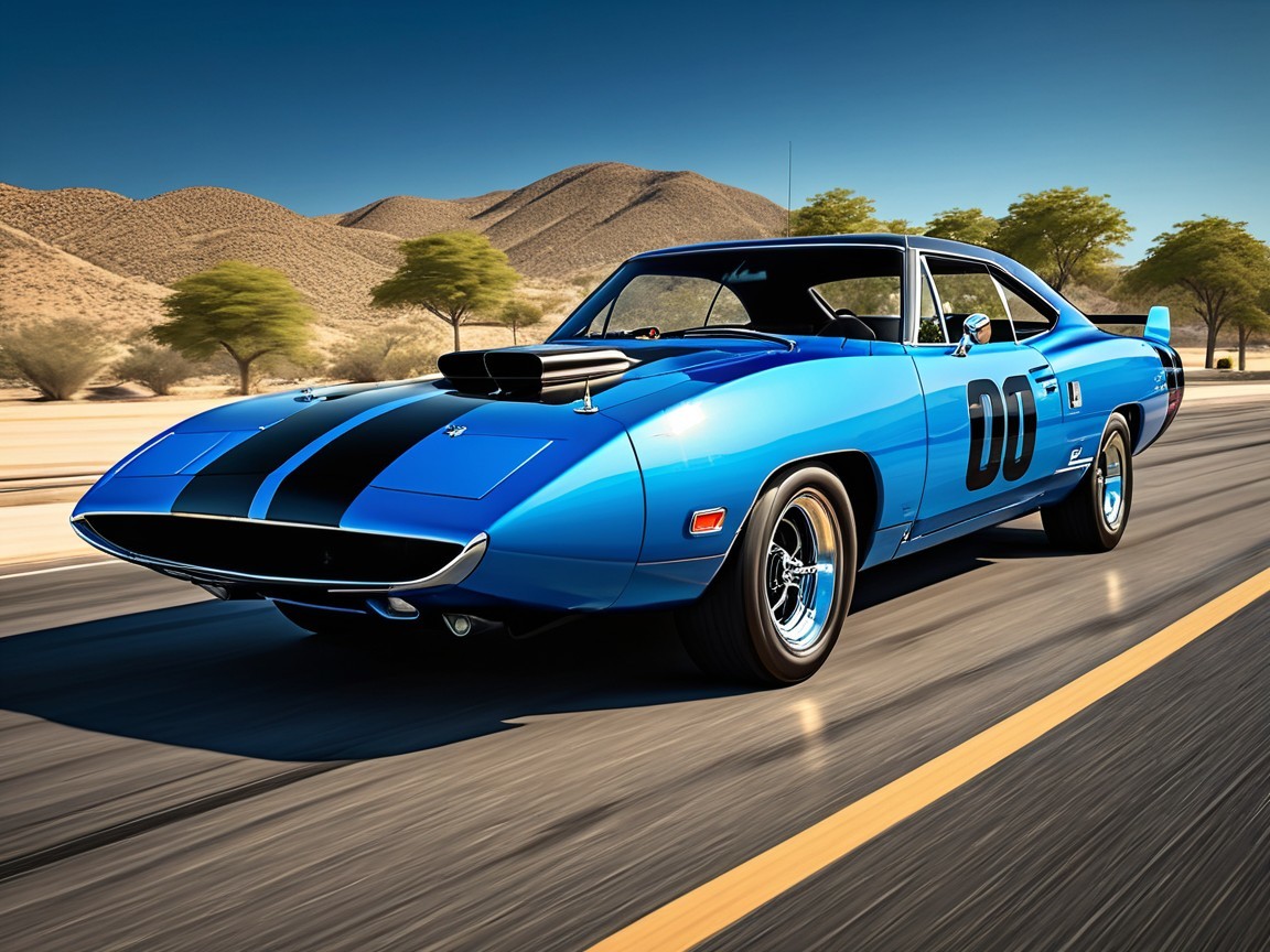 Classic Muscle Car in Blue with Black Stripes