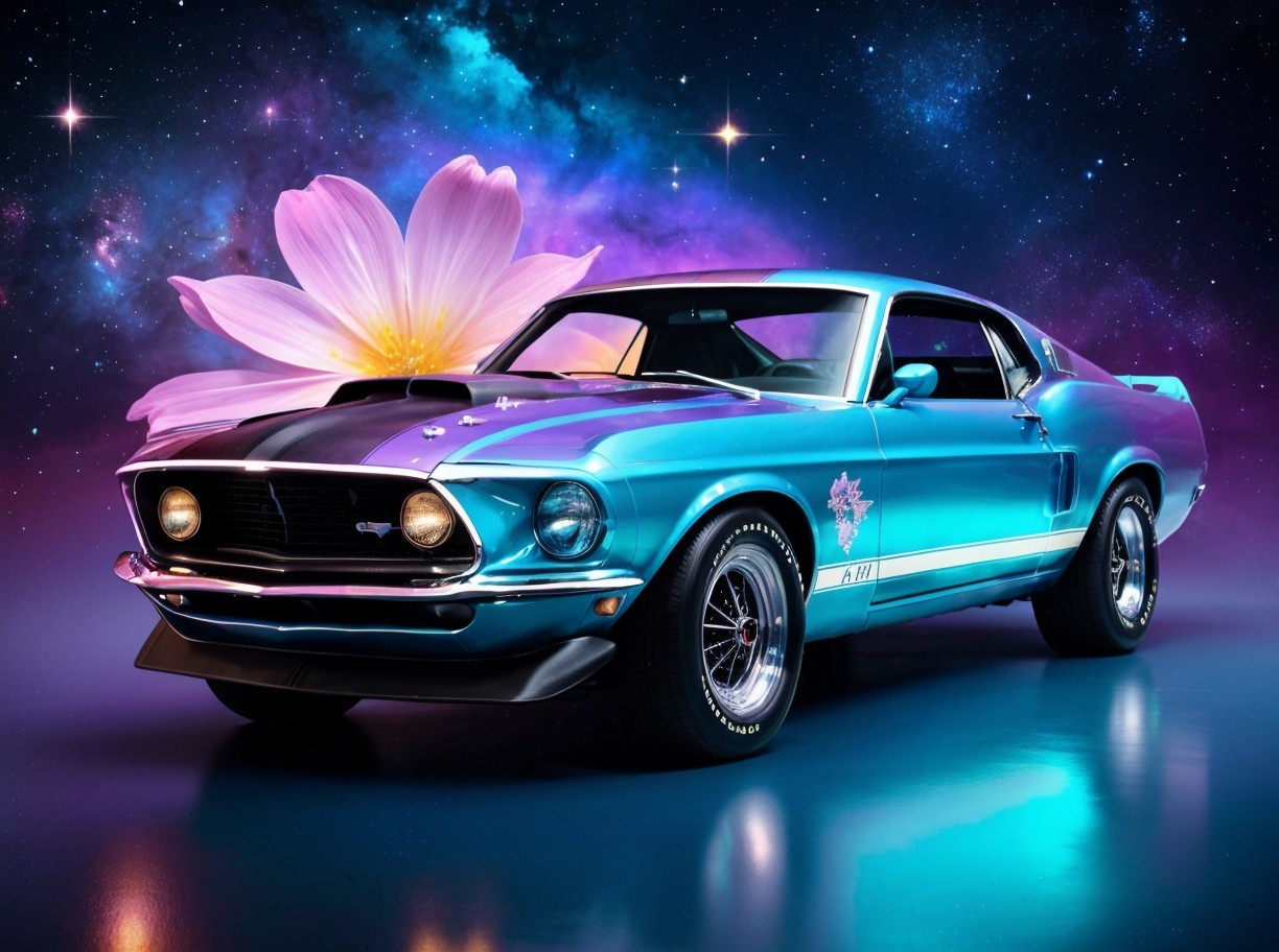 1968 Ford Mustang GT Against Cosmic Backdrop