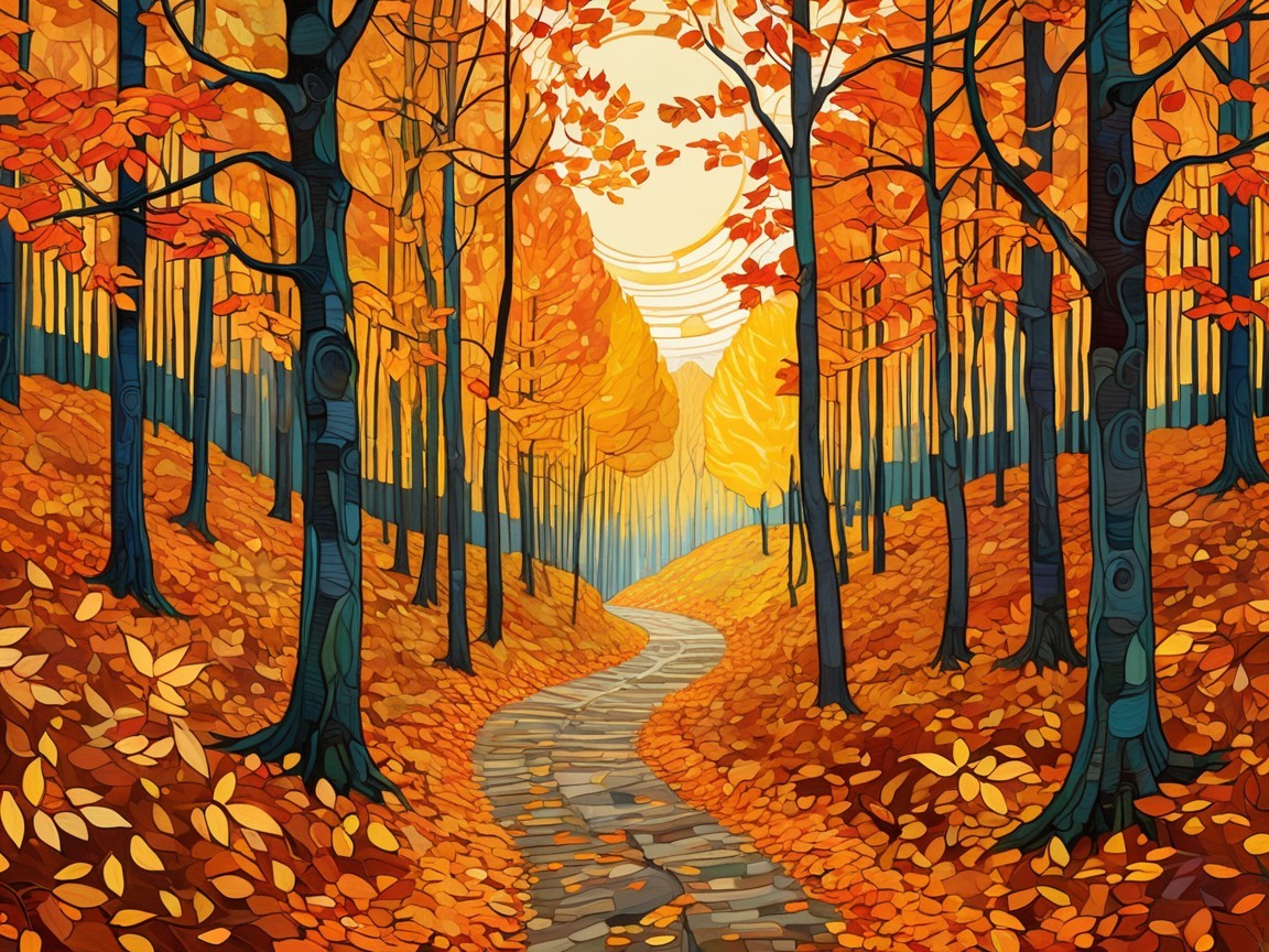 Winding Path in Vibrant Autumn Forest Scene