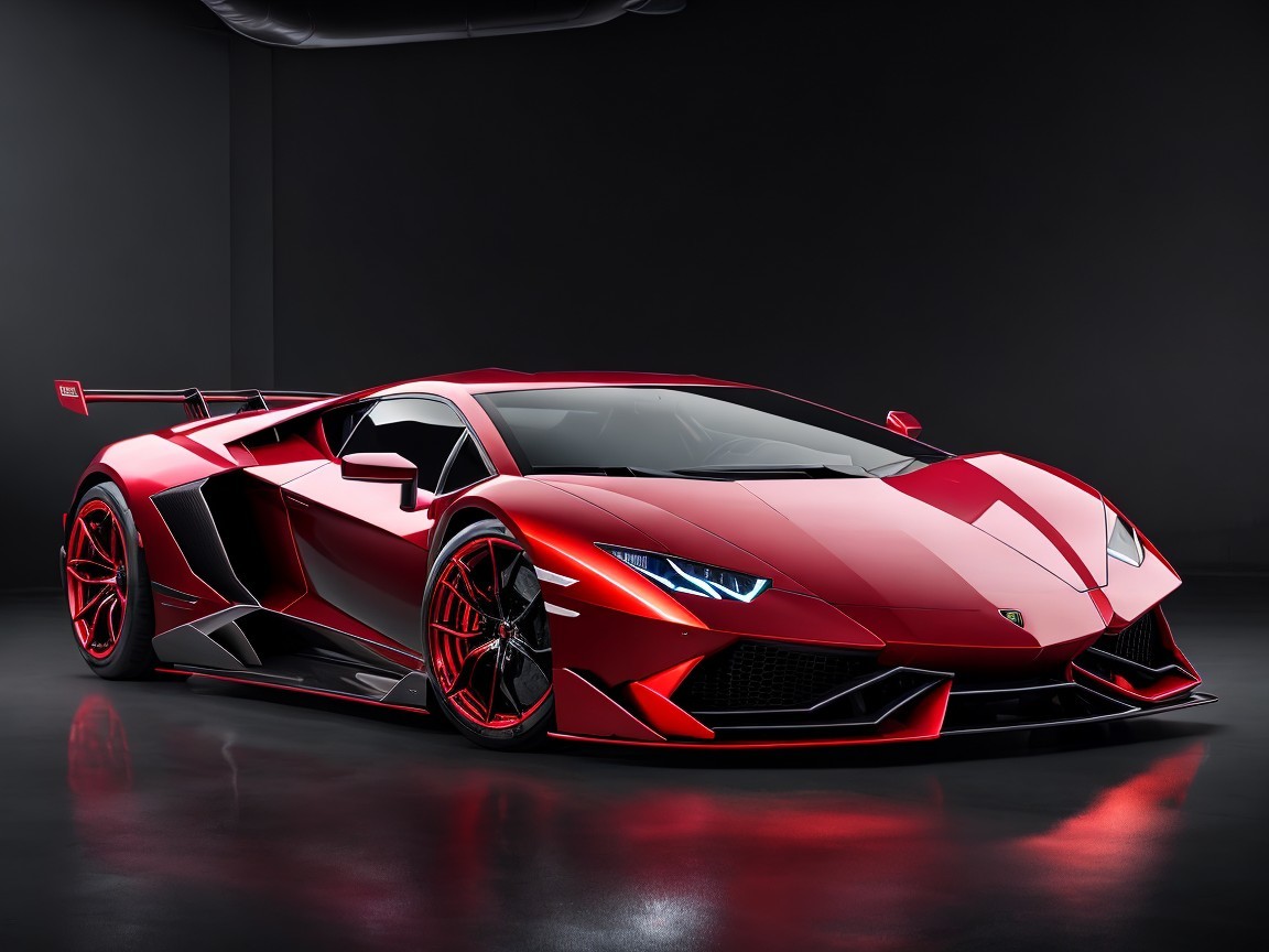 Glossy Red Sports Car with Aerodynamic Features