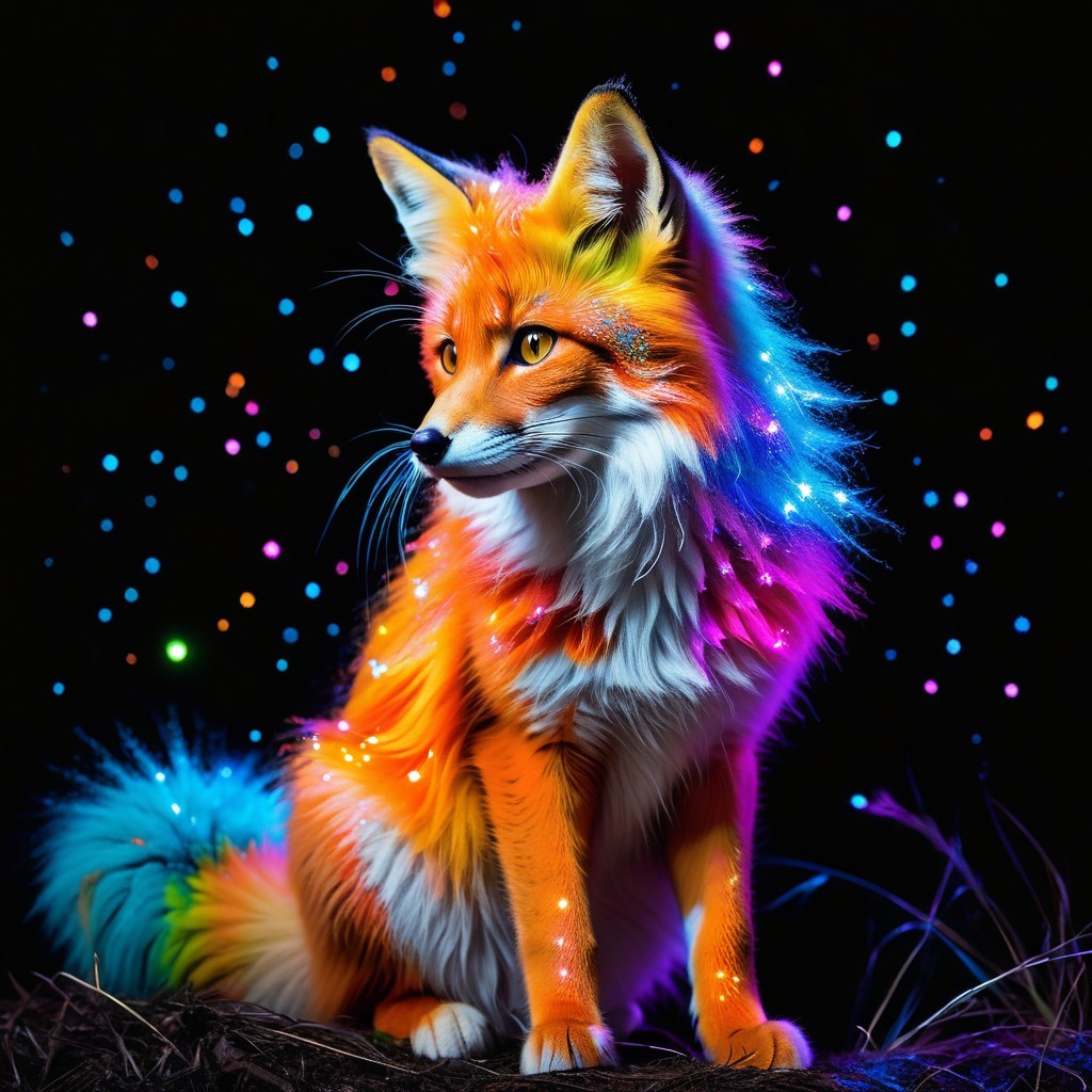 Vibrant Fantastical Fox with Multicolored Coat