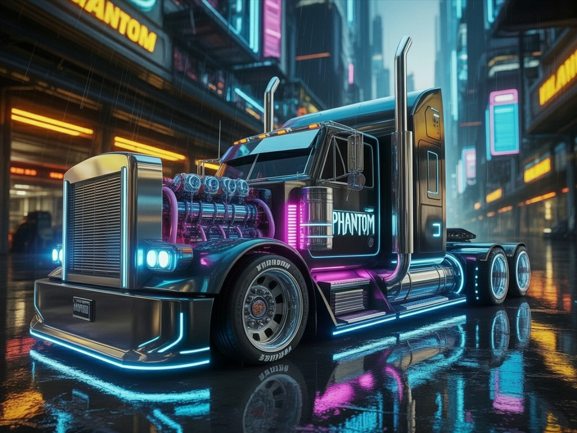 Futuristic Truck Design in High-Tech City Setting
