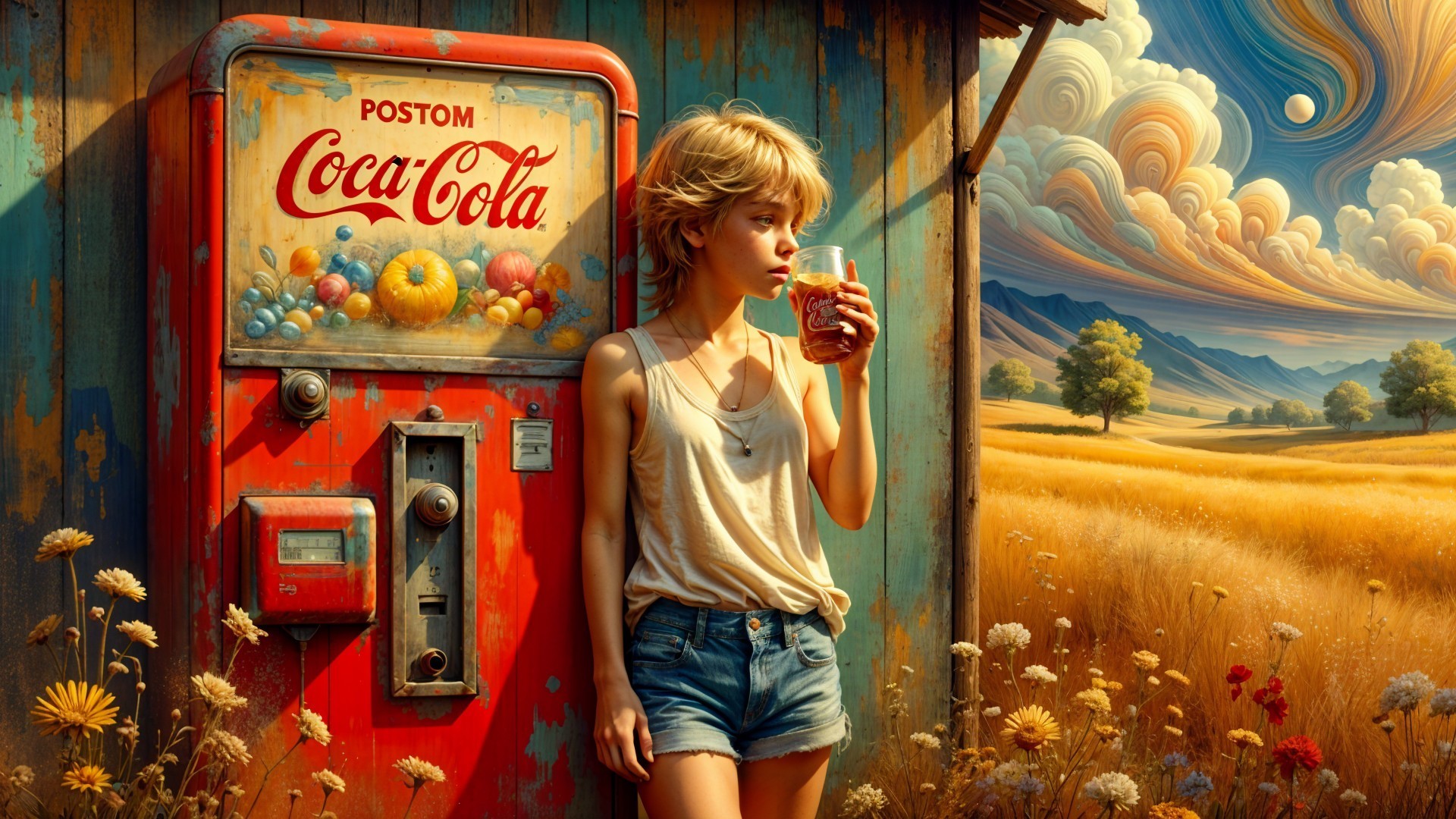 Young Woman by Vintage Coca-Cola Vending Machine
