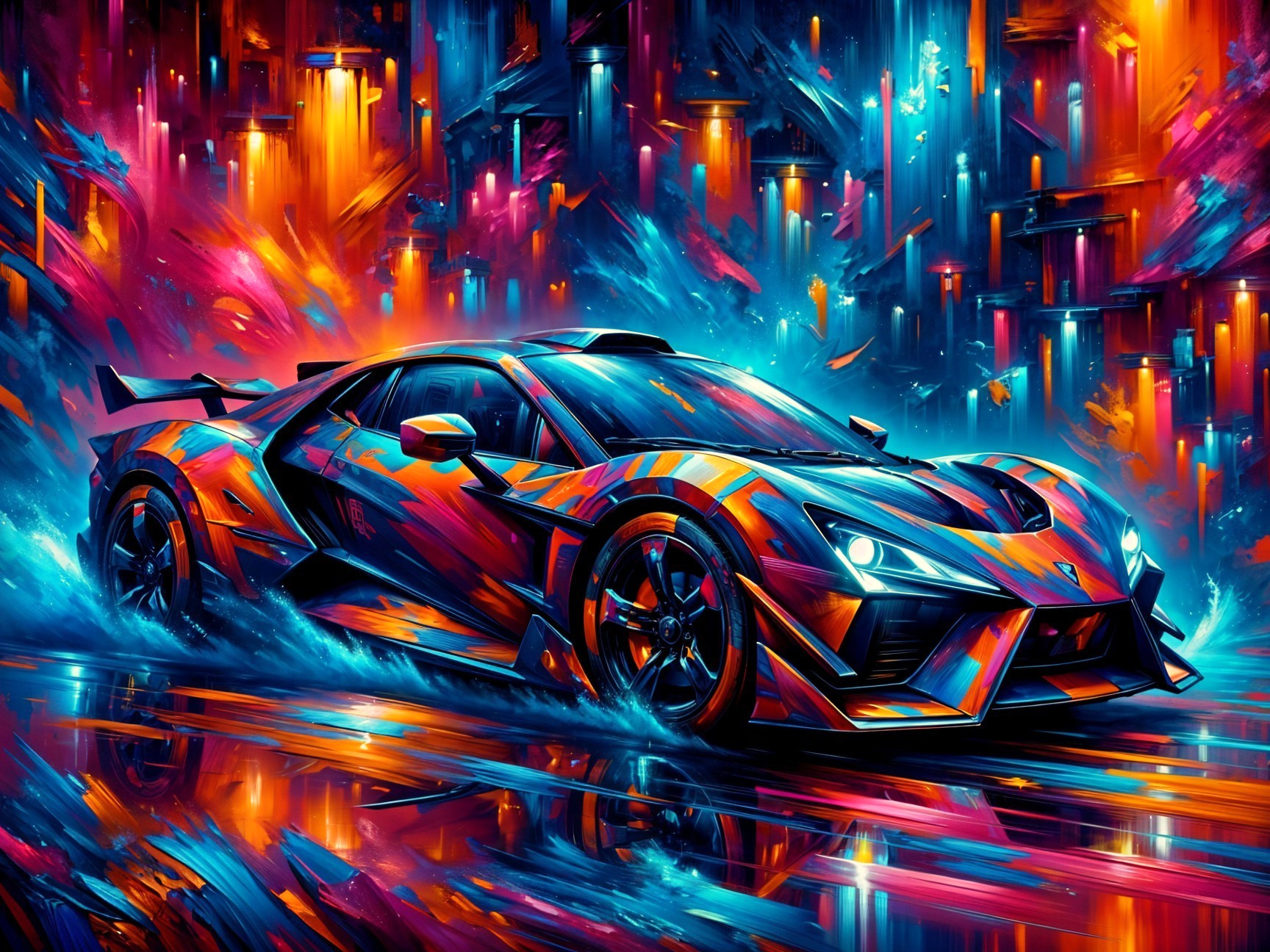 Futuristic sports car in vibrant colors and dynamic design