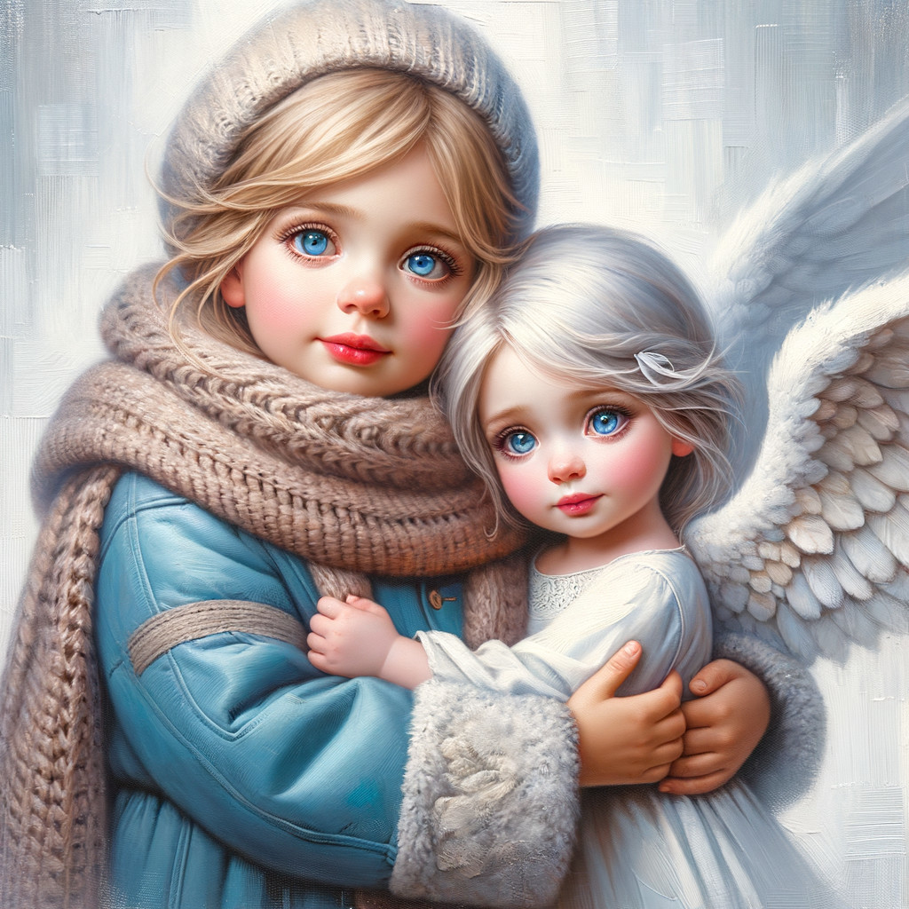 Children in Winter Attire with Angelic Accessories