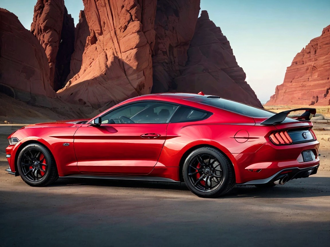 Red Sports Car Against Dramatic Red Rock Landscape
