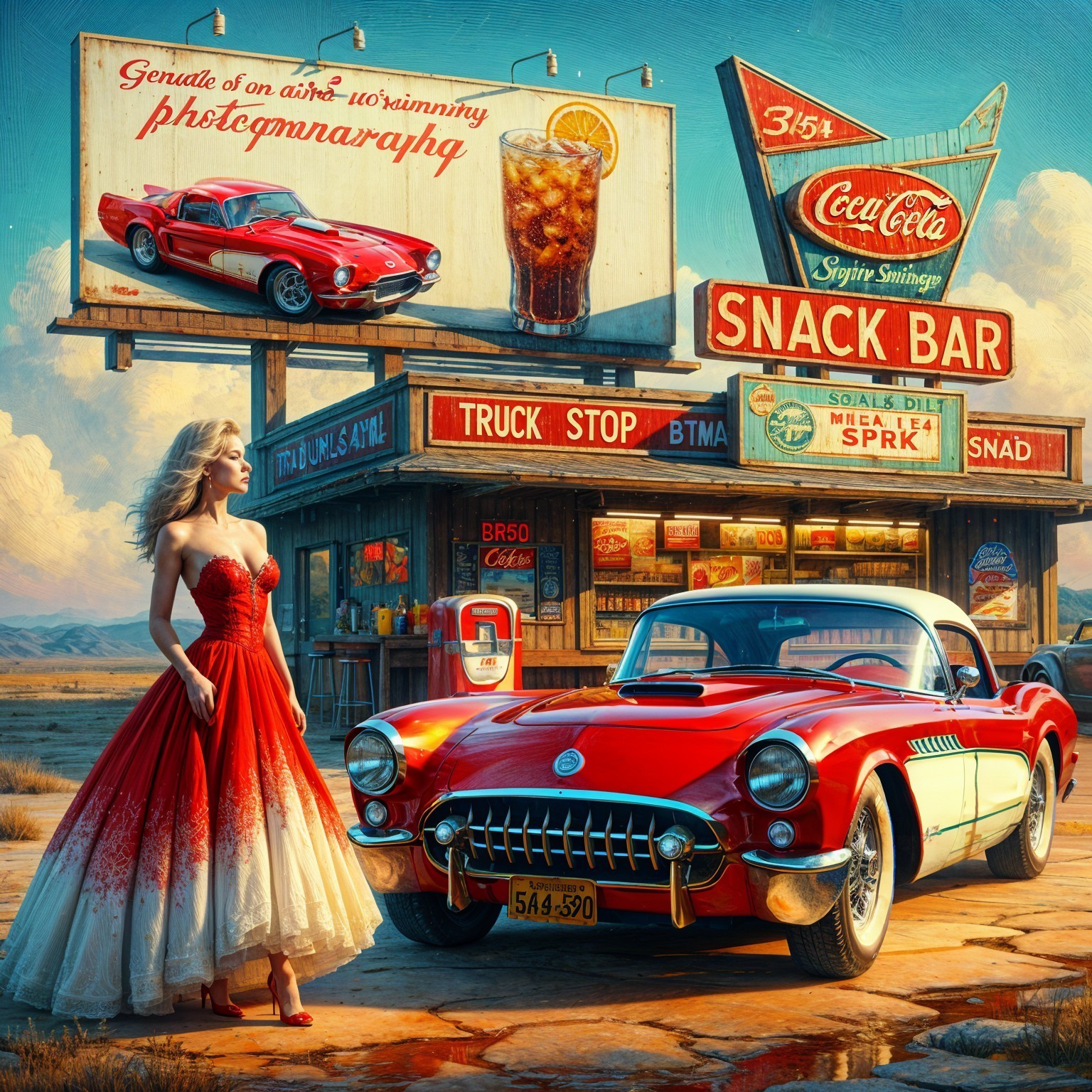 Glamorous Woman in Red Dress by Classic Corvette