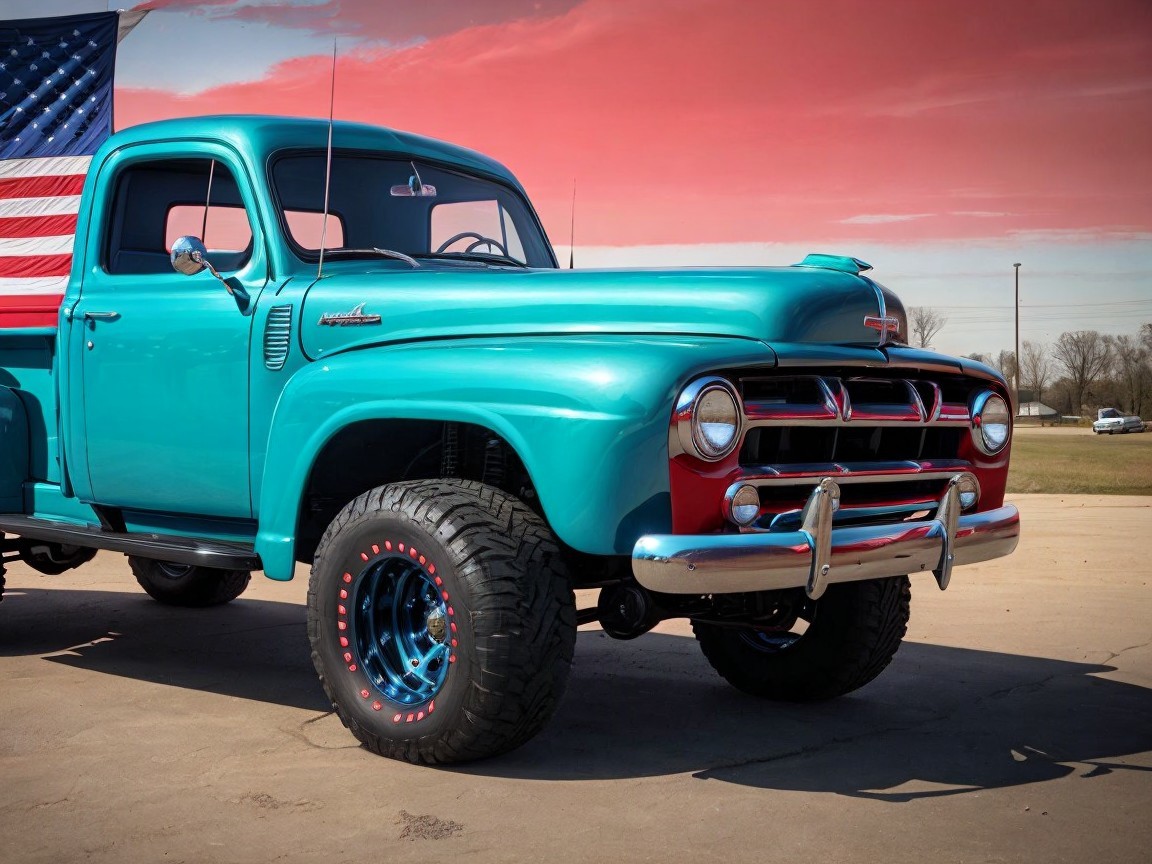 Vintage Turquoise Pickup Truck with Retro Design