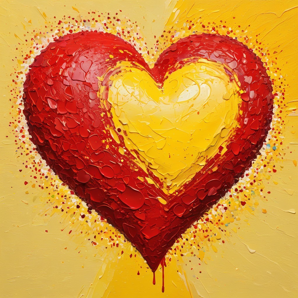 Vibrant Heart Artwork with Textured Layers and Colors