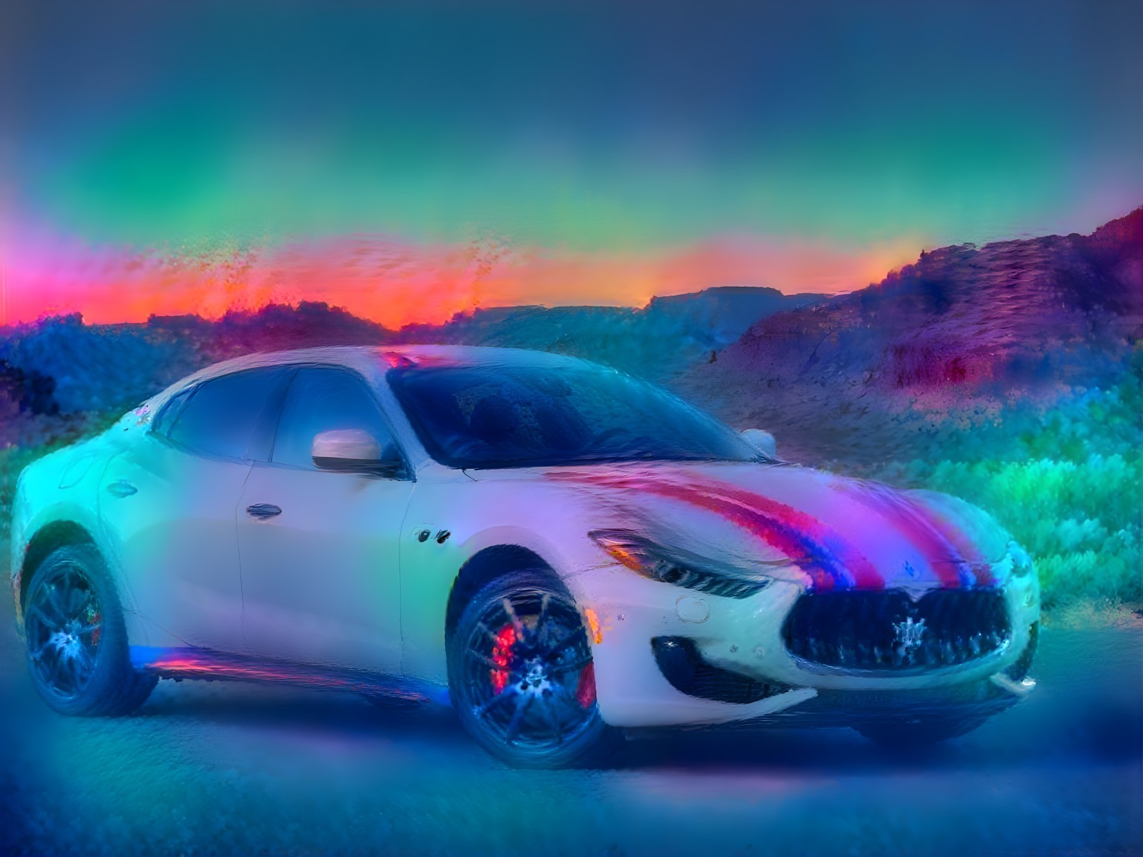 Modern Car Against Vibrant Abstract Backdrop