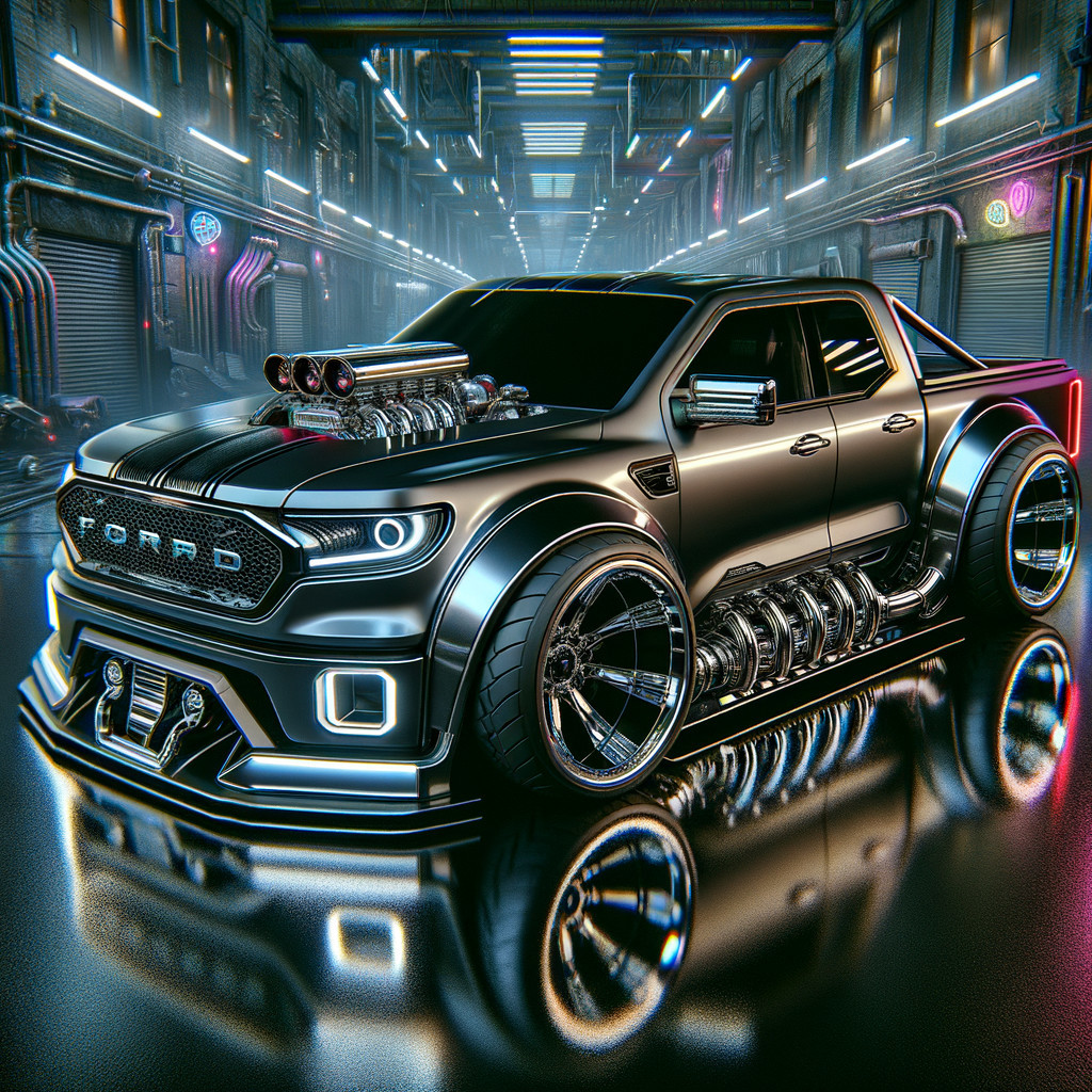 Futuristic Ford Truck in Neon Urban Setting