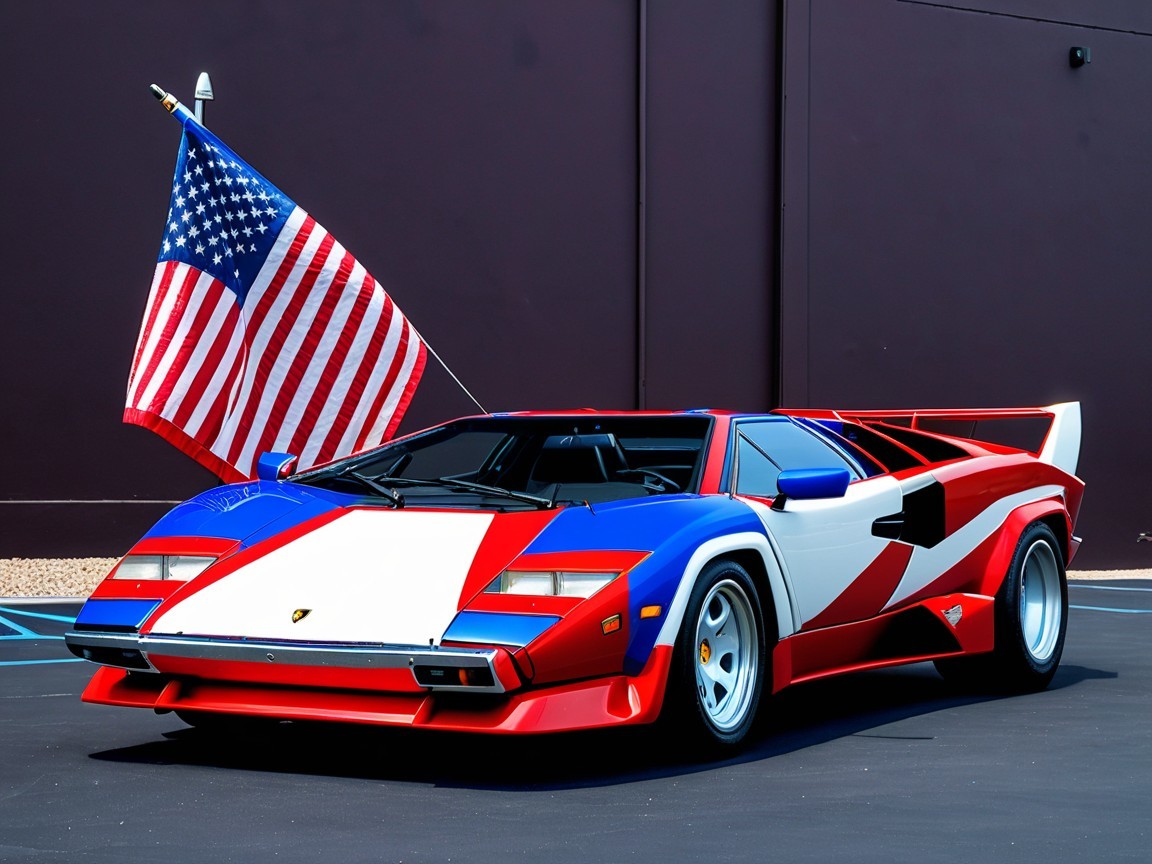 Lamborghini Countach in Patriotic Red, White, and Blue