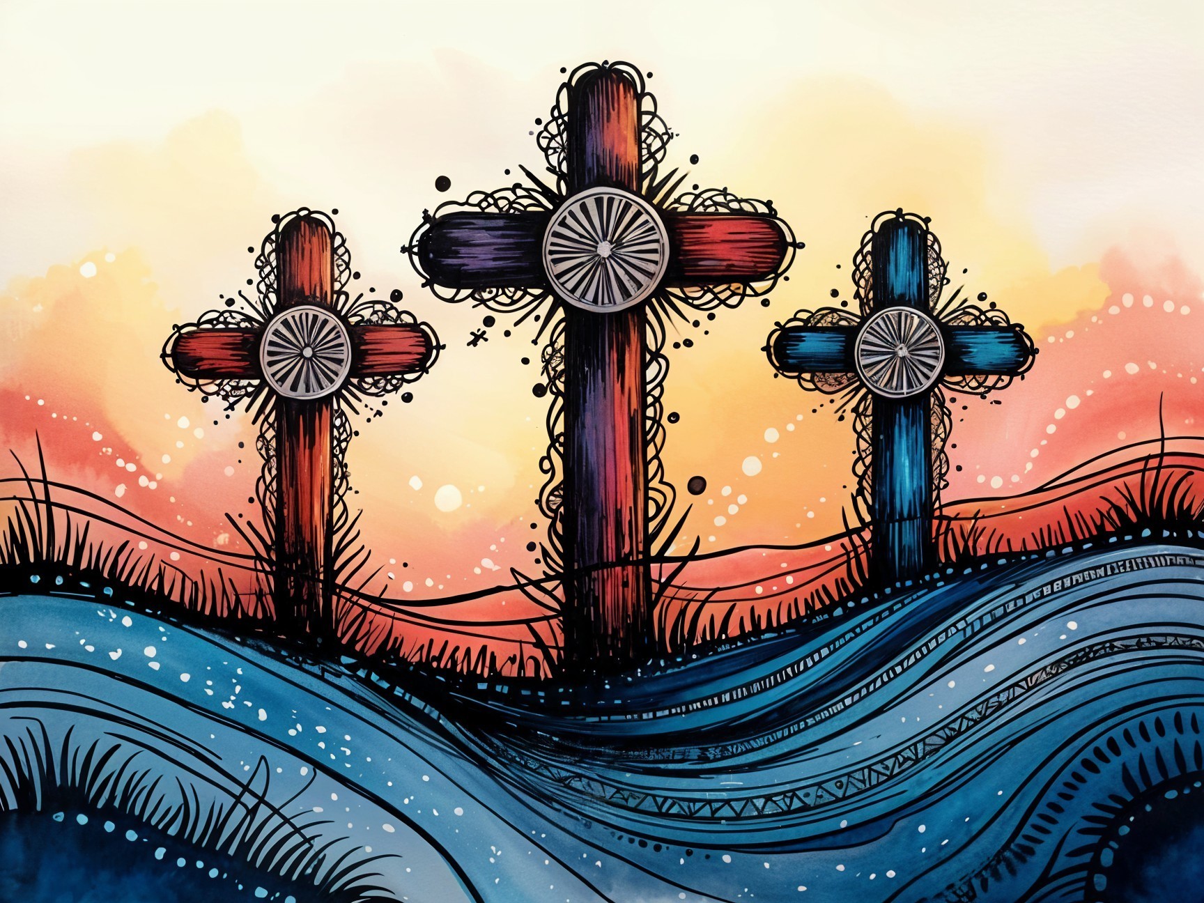 Stylized Crosses with Intricate Patterns and Colors