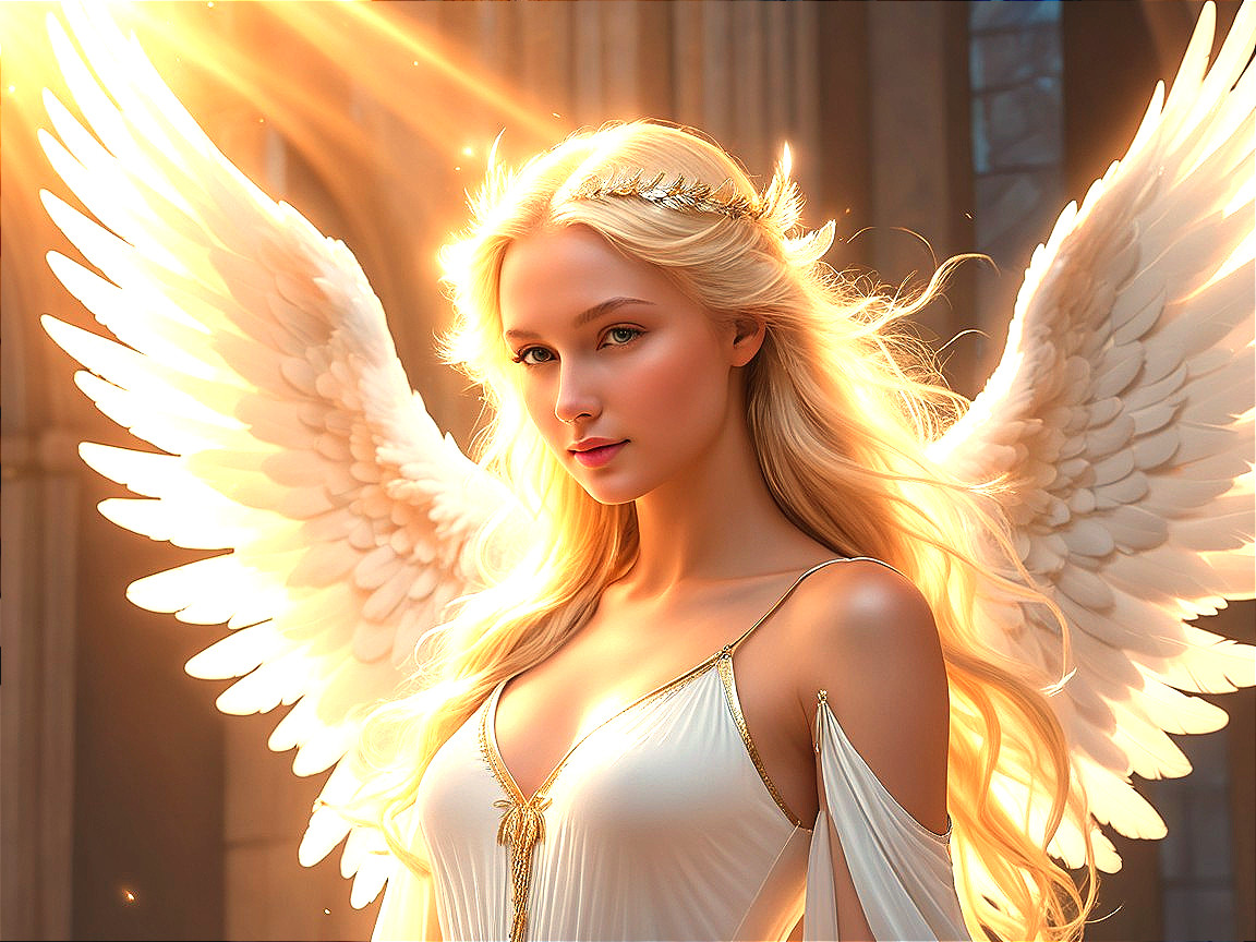 Blonde Angelic Figure with Luminous Wings and Halo