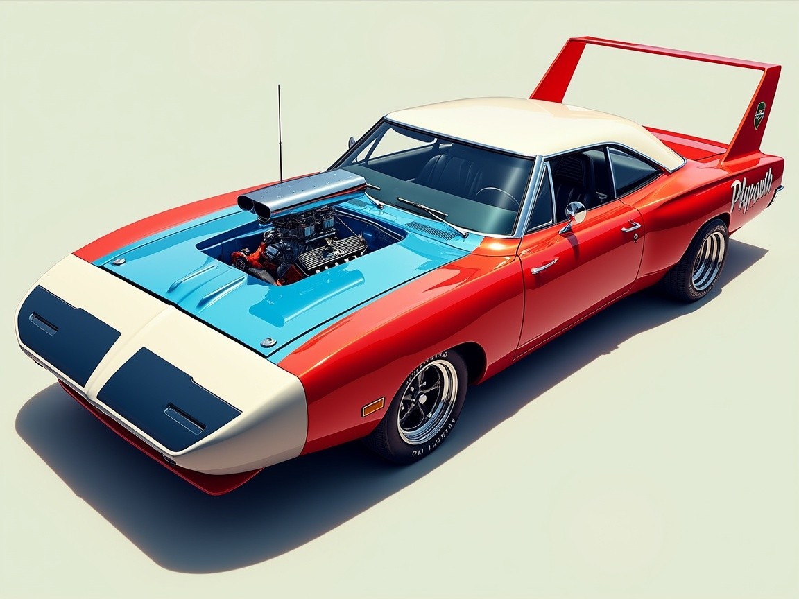 Vintage Muscle Car with Red, White, and Blue Design