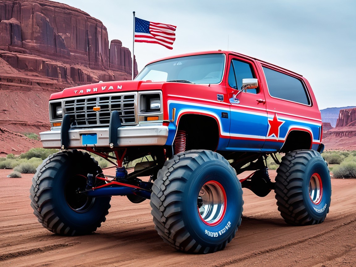 Vintage SUV with Red, White, and Blue Design