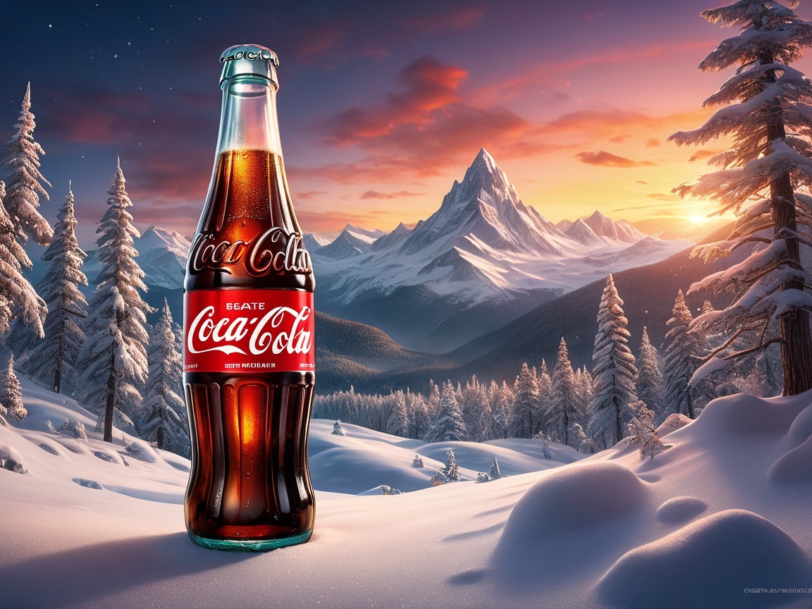 Coca-Cola Bottle in a Snowy Mountain Landscape