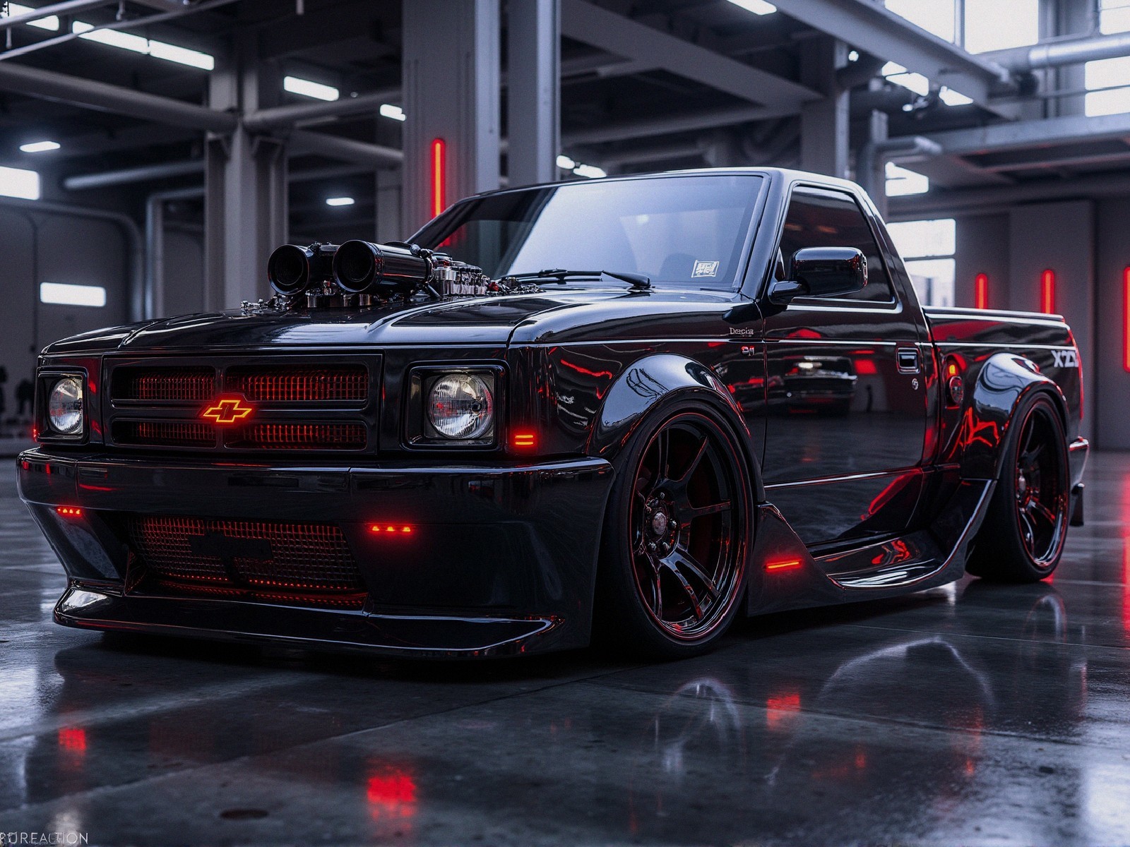 Black Pickup Truck with Aggressive Design and Features